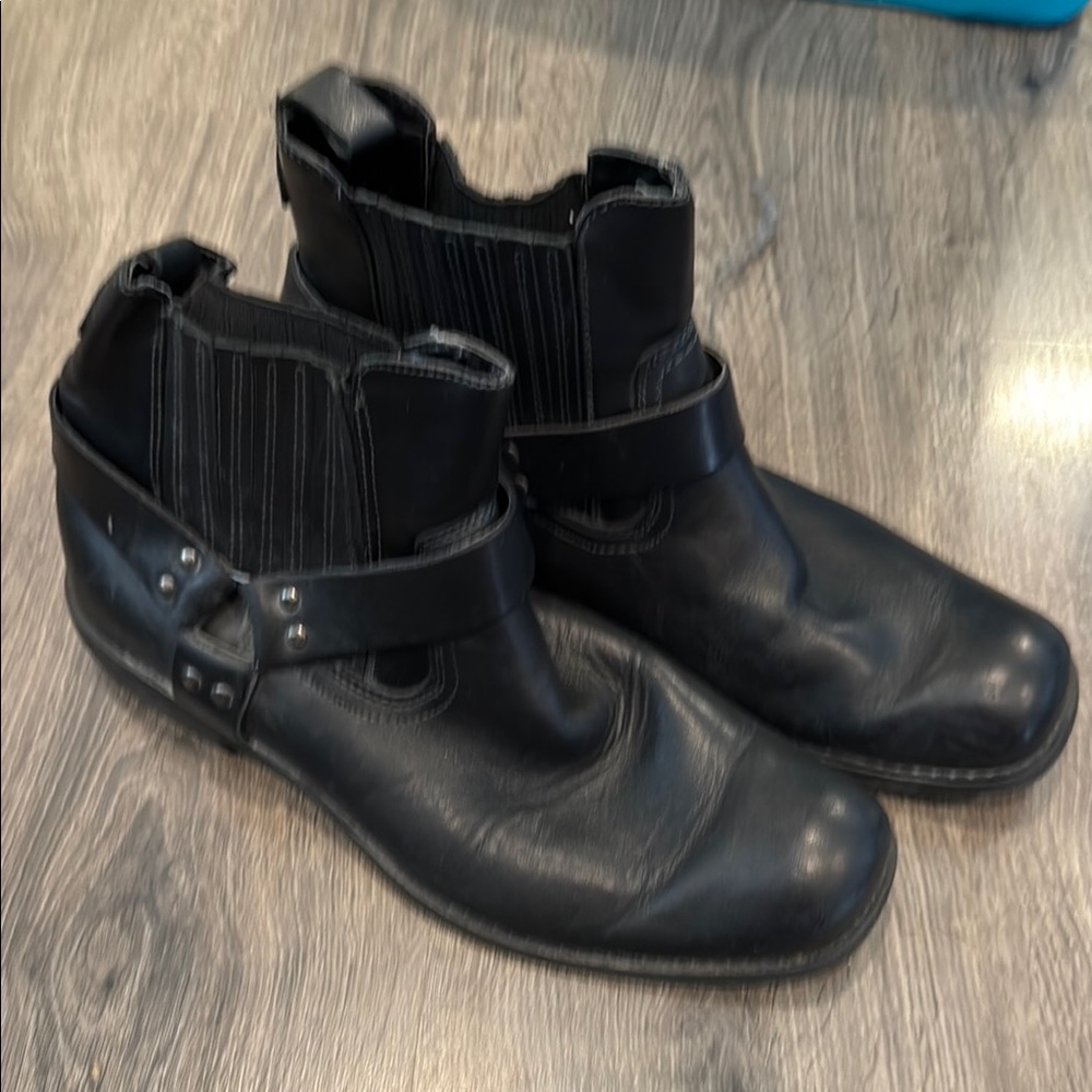 Black Leather Ankle Boots with Unique Closure